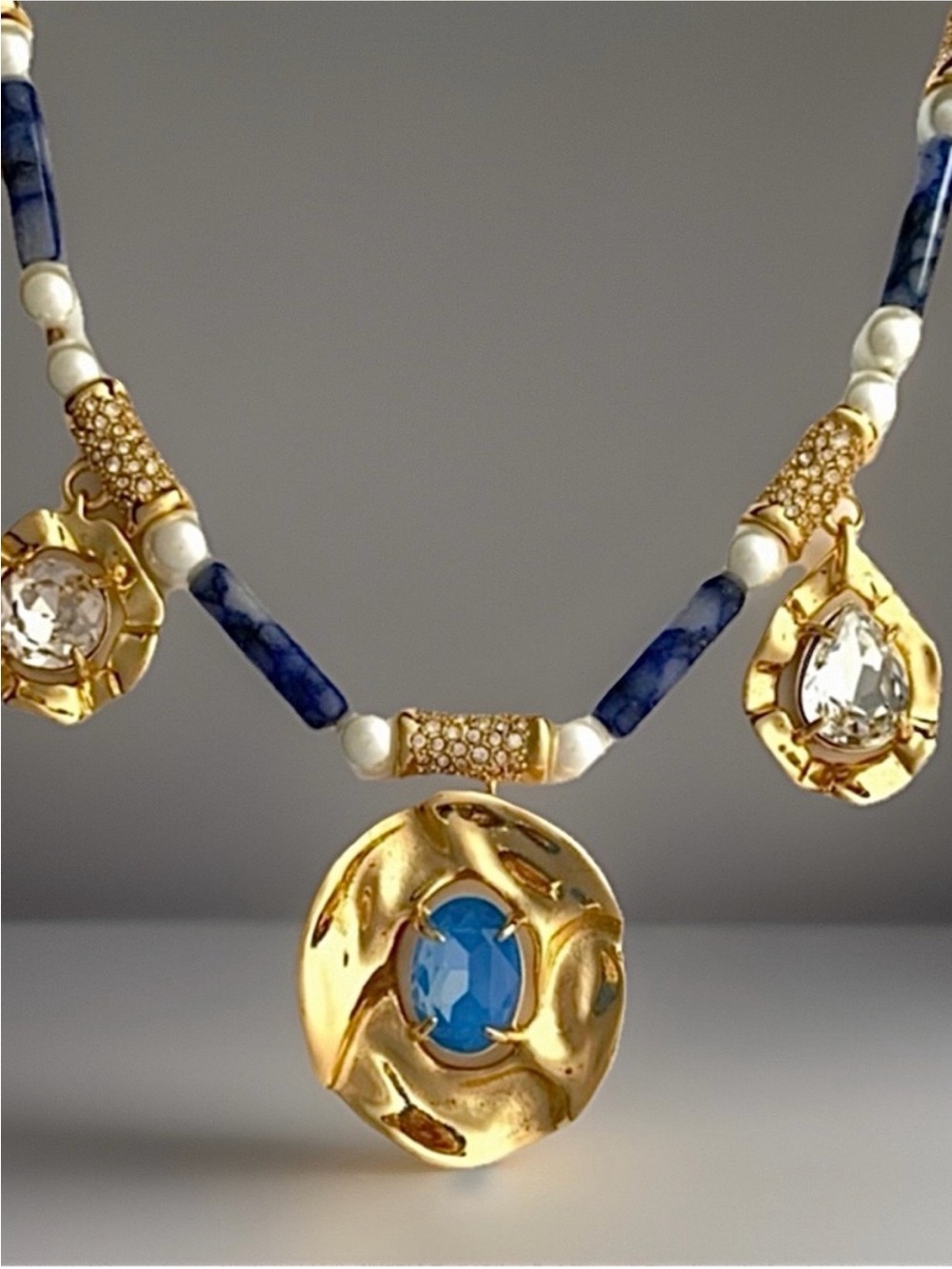 ALEXIS BITTAR Ancient Museum Blue White Gold Molten Egyptian Inspired Necklace